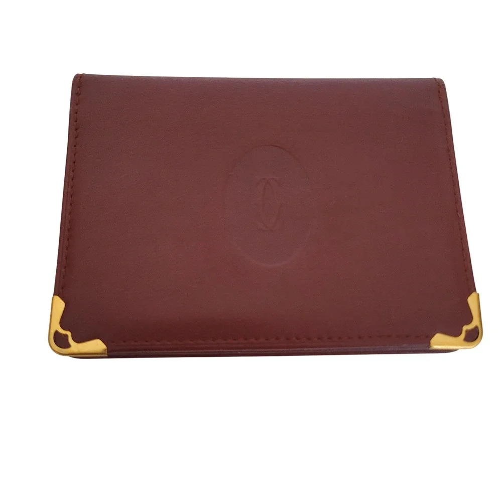 Cartier Paris Must de Cartier Burgundy Leather Card Holder Wallet Gold Corners